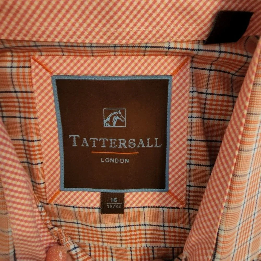 Tattersall London Red Plaid button down shirt men's size 16‎ 32/33